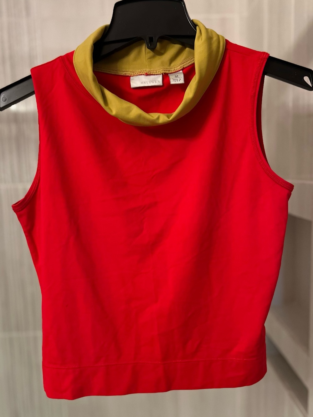 Halogen Red Sleeveless Cowl Neck Top Olive Green Trim